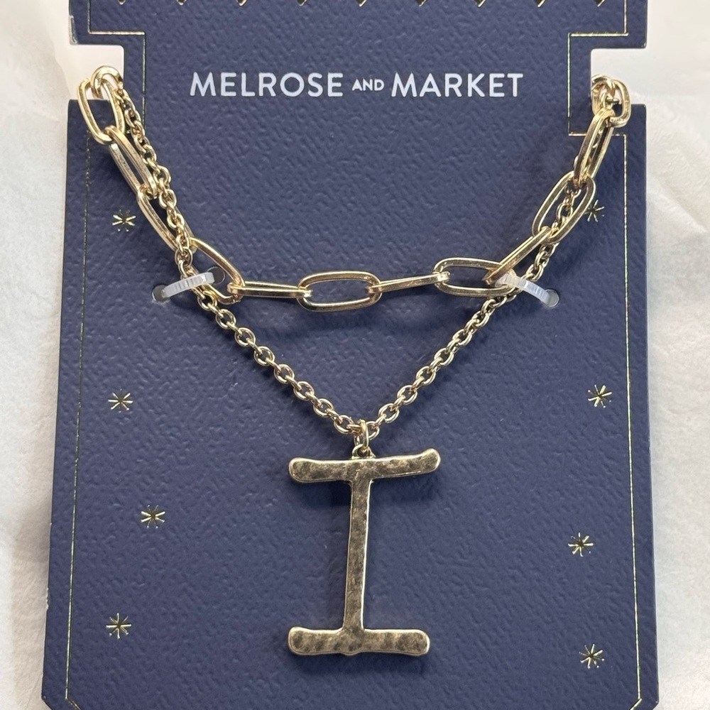 Melrose and Market Gold Multi Chain Necklace with Initial “I” Pendant